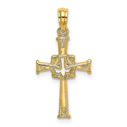 Image of 14K Yellow Gold Polished & Engraved Cross & Dove Pendant