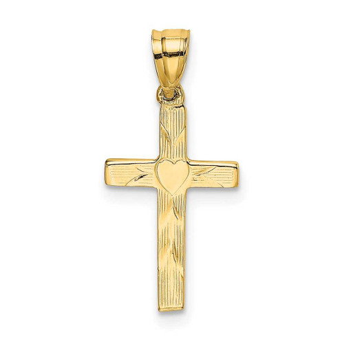 Image of 14K Yellow Gold Polished & Engraved Cross w/ Heart Center Pendant