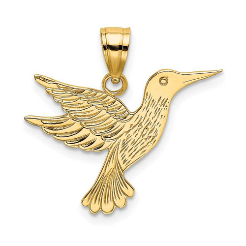 Image of 14K Yellow Gold Polished & Engraved Hummingbird Pendant