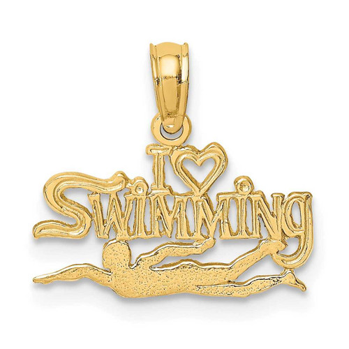 Image of 14K Yellow Gold Polished & Engraved I Heart Swimming Pendant