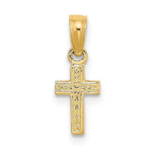 Image of 14K Yellow Gold Polished & Engraved Mini Cross Pendant