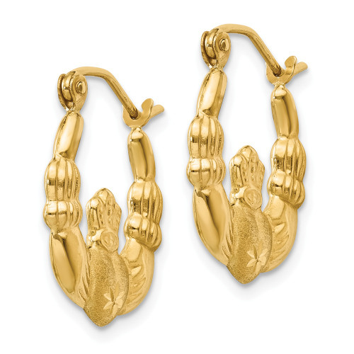 14K Yellow Gold Polished & Satin Claddagh Hoop Earrings TE419
