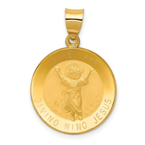 Image of 14K Yellow Gold Polished & Satin Hollow Divino Nino Round Medal Pendant XR1669