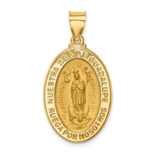 Image of 14K Yellow Gold Polished & Satin Hollow Spanish Lady Of Guadalupe Medal Pendant