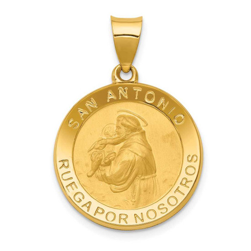 Image of 14K Yellow Gold Polished & Satin Hollow Spanish St. Anthony Medal Pendant