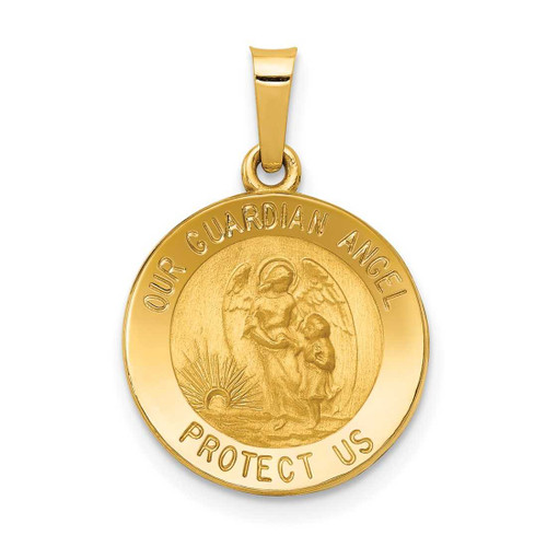 Image of 14K Yellow Gold Polished & Satin Our Guardian Angel Medal Pendant