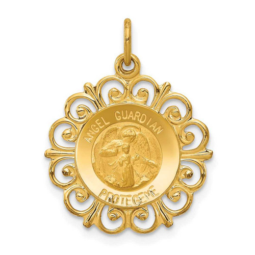 Image of 14K Yellow Gold Polished & Satin Spanish Guardian Angel Medal Pendant