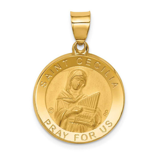 Image of 14K Yellow Gold Polished & Satin St. Cecilia Hollow Medal Pendant