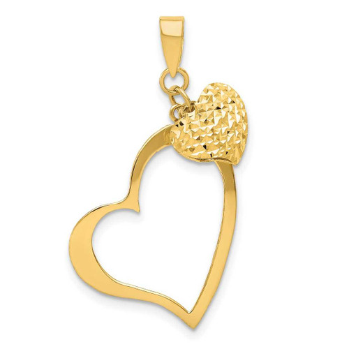 Image of 14K Yellow Gold Polished & Shiny-Cut Open and Puff Heart Pendant