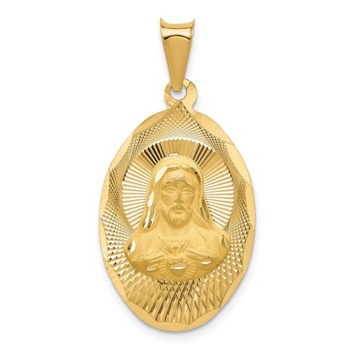 Image of 14K Yellow Gold Polished & Shiny-Cut Sagrado Corazon Oval Pendant K5590