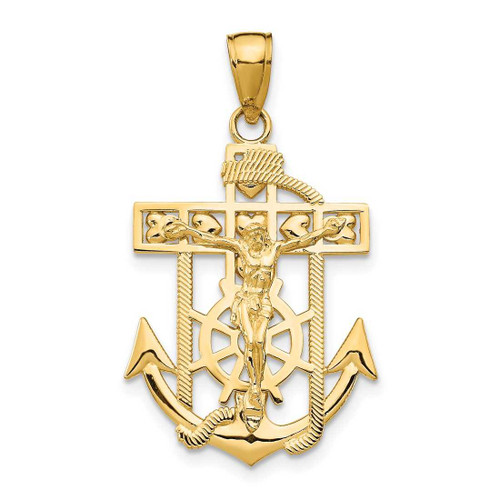 Image of 14K Yellow Gold Polished & Textured Mini Mariners Crucifix Pendant