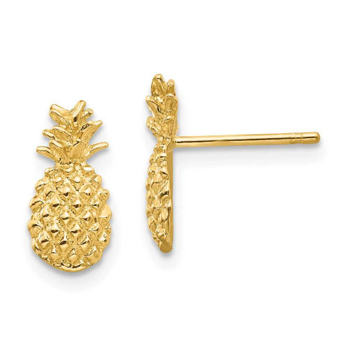 Image of 12mm 14K Yellow Gold Polished & Textured Pineapple Stud Post Earrings