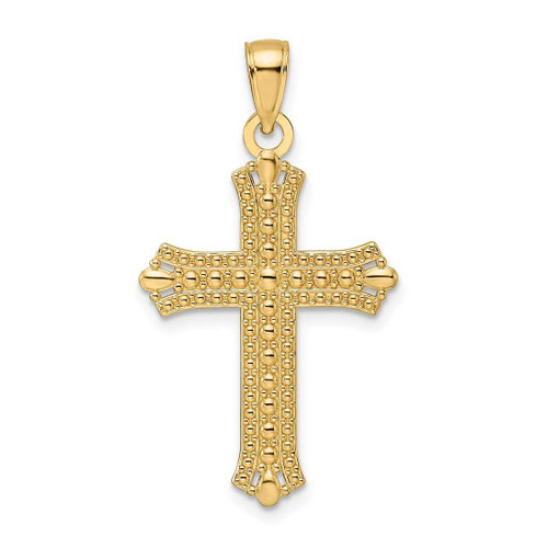 Image of 14k Yellow Gold Polished & Textured Pointed Ends Fancy Cross Pendant