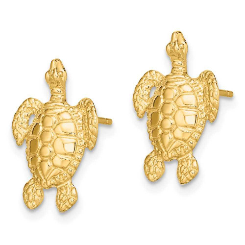 Image of 16.5mm 14K Yellow Gold Polished & Textured Sea Turtle Post Earrings