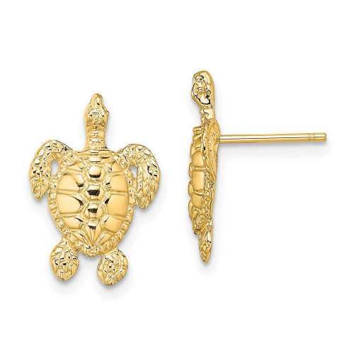 Image of 16.5mm 14K Yellow Gold Polished & Textured Sea Turtle Post Earrings