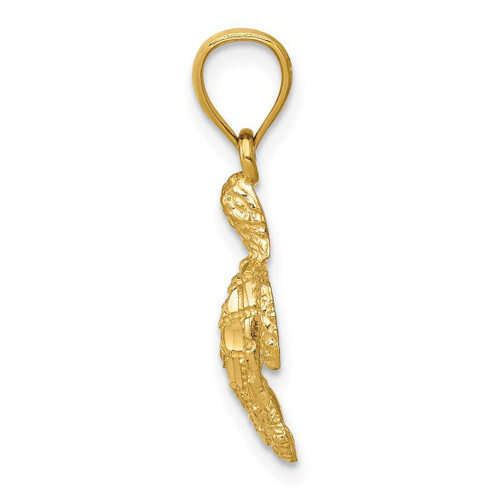 Image of 14K Yellow Gold Polished & Textured Shiny-Cut Sea Turtle Pendant