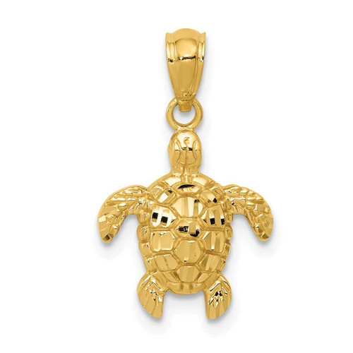 Image of 14K Yellow Gold Polished & Textured Small Shiny-Cut Turtle Pendant