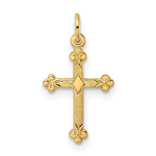 Image of 14K Yellow Gold Polished & Textured Solid Kite-Shape Cross Pendant XR1946