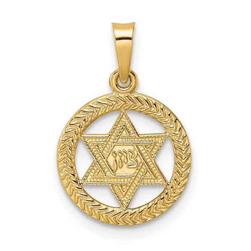 Image of 14K Yellow Gold Polished & Textured Solid Star of David in Frame Pendant