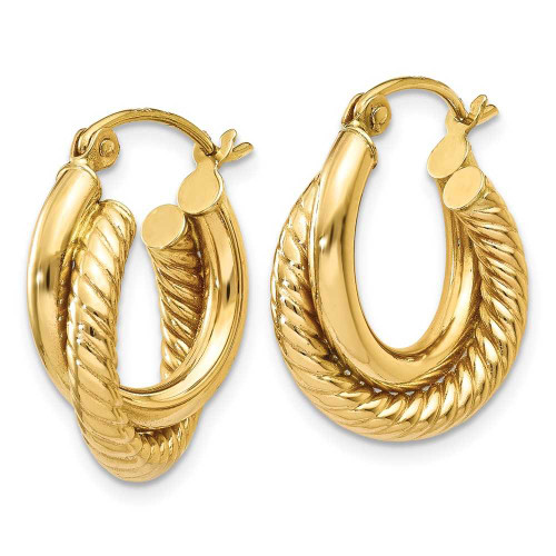 Image of 12mm 14K Yellow Gold Polished & Twisted Double Hoop Earrings