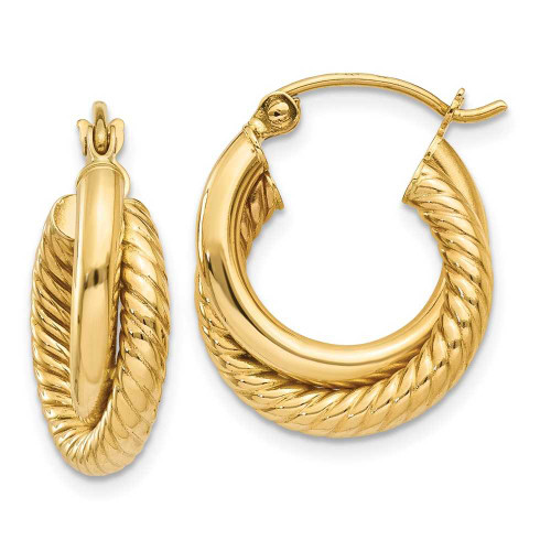 Image of 12mm 14K Yellow Gold Polished & Twisted Double Hoop Earrings