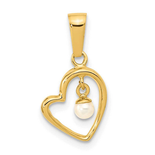 Image of 14K Yellow Gold Polished 2.5-3mm Freshwater Cultured Pearl Open Heart Pendant