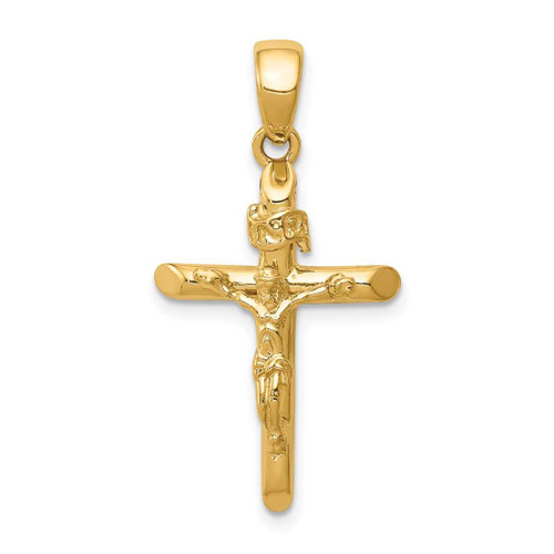 Image of 14K Yellow Gold Polished 2-D Crucifix w/ Jesus On Cross Pendant