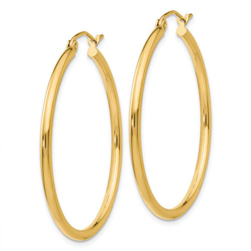Image of 35mm 14K Yellow Gold Polished 2mm Tube Hoop Earrings T913