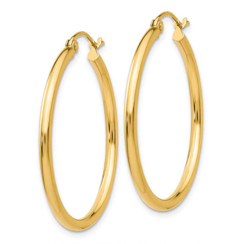 Image of 30mm 14K Yellow Gold Polished 2mm Tube Hoop Earrings T914