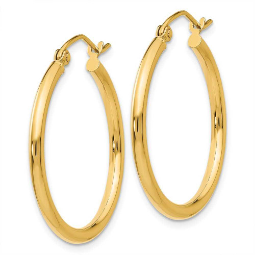 Image of 25mm 14K Yellow Gold Polished 2mm Tube Hoop Earrings T915