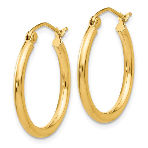 Image of 20mm 14K Yellow Gold Polished 2mm Tube Hoop Earrings T916