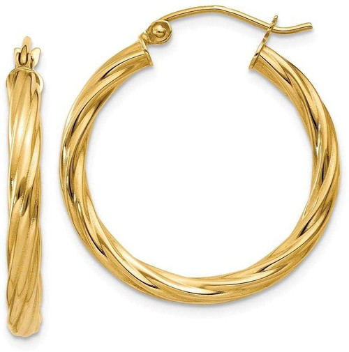 Image of 20mm 14K Yellow Gold Polished 3.25mm Twisted Hoop Earrings