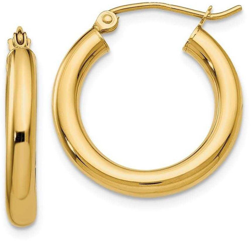 Image of 20mm 14K Yellow Gold Polished 3mm Tube Hoop Earrings T938