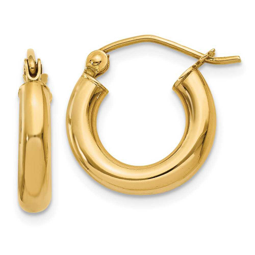 Image of 14mm 14K Yellow Gold Polished 3mm Tube Hoop Earrings T940