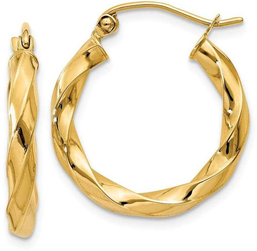 Image of 20mm 14K Yellow Gold Polished 3mm Twisted Hoop Earrings TC366