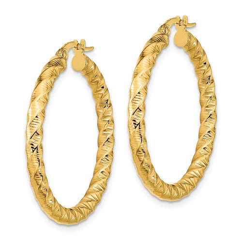 Image of 31.5mm 14K Yellow Gold Polished 3mm Twisted Hoop Earrings TF1146