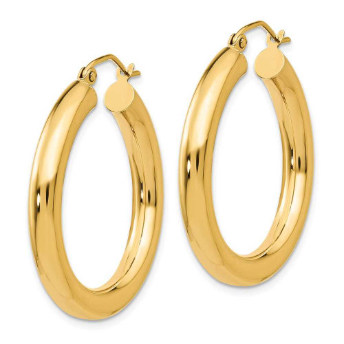 Image of 30mm 14K Yellow Gold Polished 4mm Tube Hoop Earrings T949