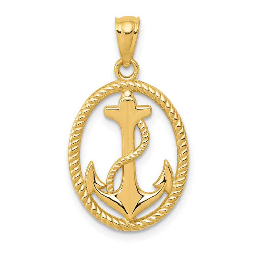 Image of 14K Yellow Gold Polished Anchor w/ Rope Oval Pendant