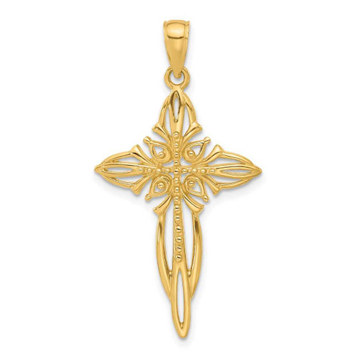 Image of 14K Yellow Gold Polished and Cut-Out Beaded Cross Pendant