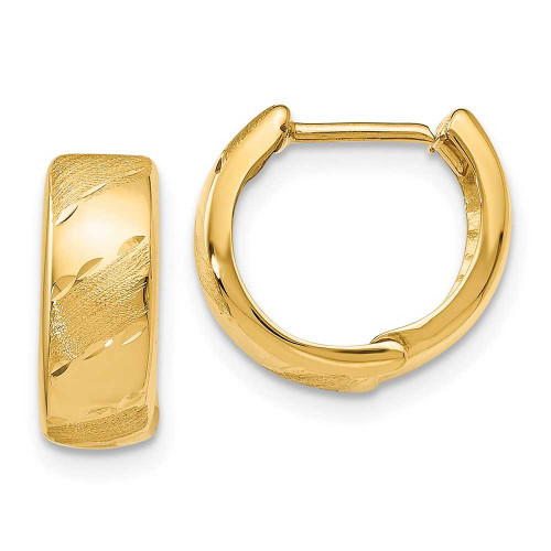 Image of 12mm 14K Yellow Gold Polished and Satin Hinged Hoop Earrings