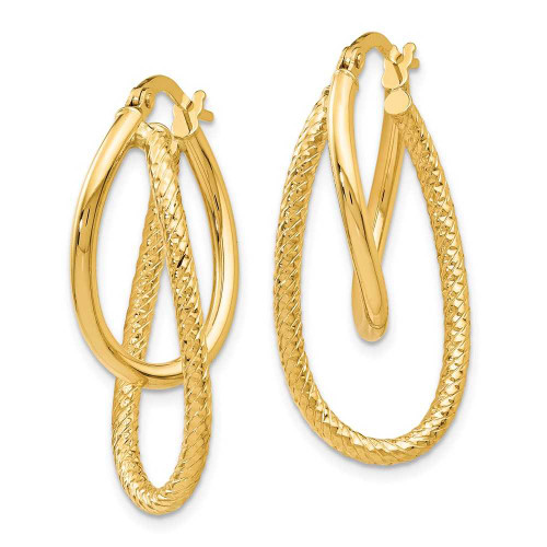 Image of 28mm 14K Yellow Gold Polished and Textured Hinged Hoop Earrings LE753