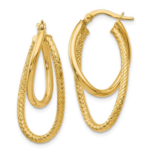 Image of 28mm 14K Yellow Gold Polished and Textured Hinged Hoop Earrings LE753