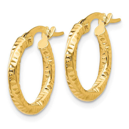 Image of 14mm 14K Yellow Gold Polished and Textured Hoop Earrings TH669