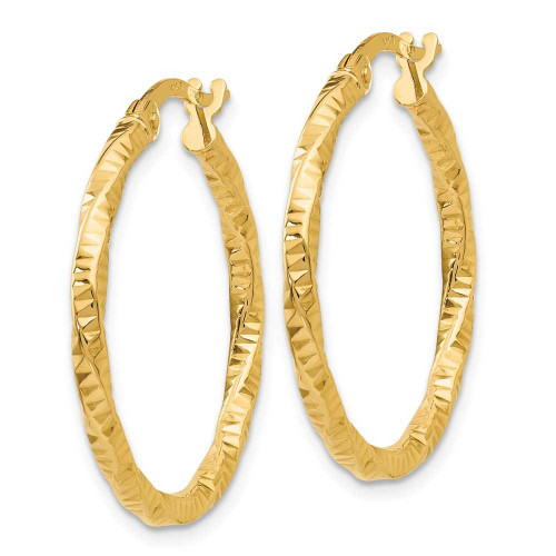 Image of 25mm 14K Yellow Gold Polished and Textured Hoop Earrings TH674