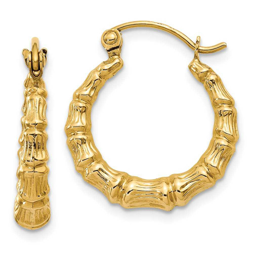 Image of 11mm 14K Yellow Gold Polished Bamboo-Style Design Hollow Hoop Earrings S824