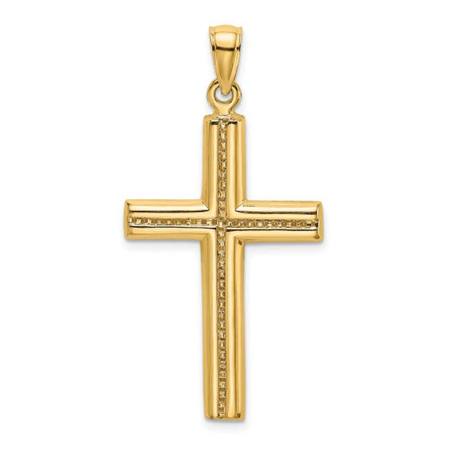 Image of 14K Yellow Gold Polished Beaded Cross Pendant