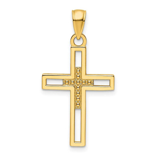 Image of 14K Yellow Gold Polished Beaded Cross Pendant K9841