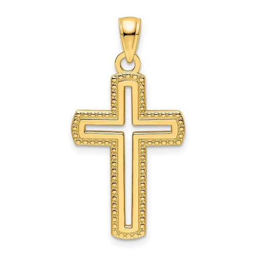 Image of 14K Yellow Gold Polished Beaded Cross Pendant K9842