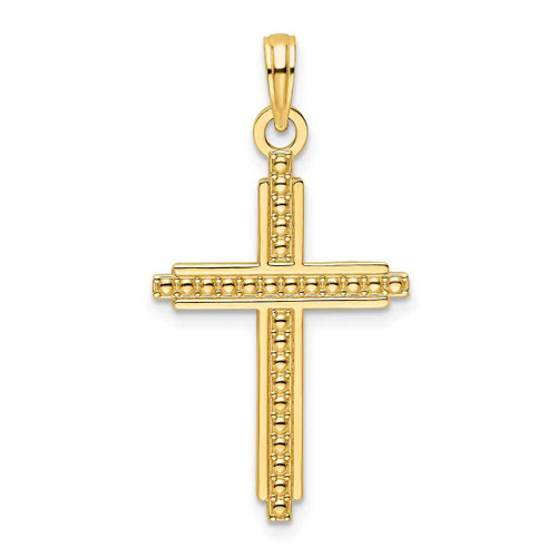 Image of 14K Yellow Gold Polished Beaded Cross Pendant K9878