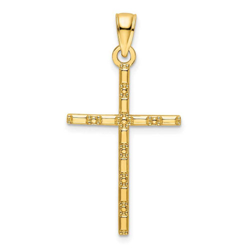 Image of 14K Yellow Gold Polished Beaded Cross Pendant K9883